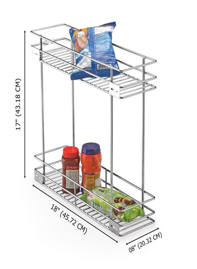 TORO 2-Tier Stainless Steel Bottle Pull Out Basket for Modular Kitchen/Kitchen Cabinet Drawer/Multipurpose Container Shelf Organizer/Kitchen Trolley (DB-08X18X17) - Image 2